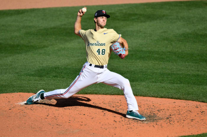 Jul 8, 2023; Seattle, Washington, USA; American League Futures pitcher David Festa (48) of the Minnesota Twins pitches to the National League during the fifth inning of the All Star-Futures game at T-Mobile Park.